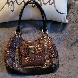 Brown and Gold Women's Handbag